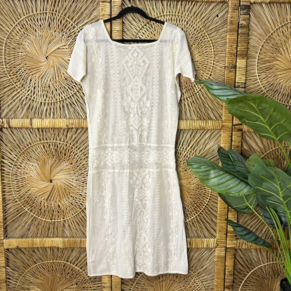 Mes demoiselles White Woven Embroidered Square Neck Maxi Dress Size 36 - Picture 5 of 5